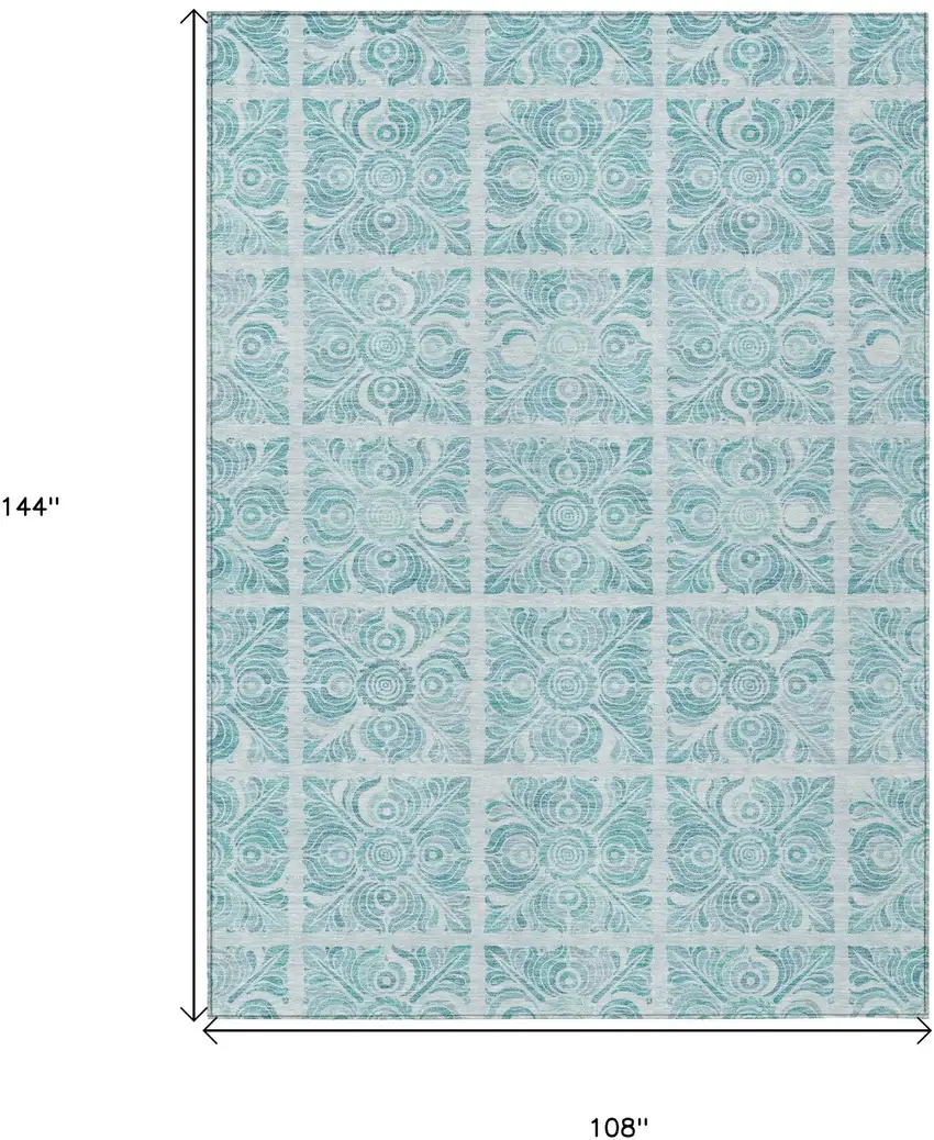 Turquoise And Teal Blue Medallion Washable Indoor Outdoor Area Rug Photo 3