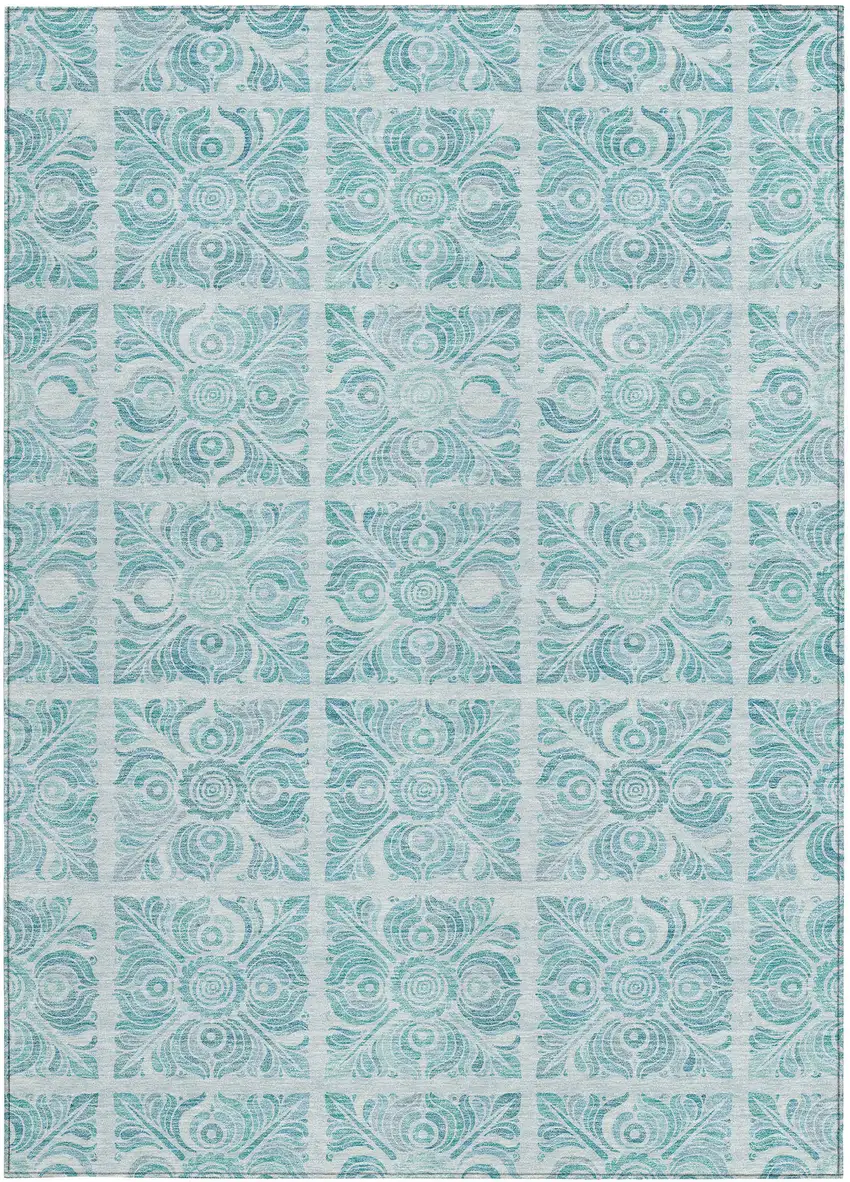 Turquoise And Teal Blue Medallion Washable Indoor Outdoor Area Rug Photo 7