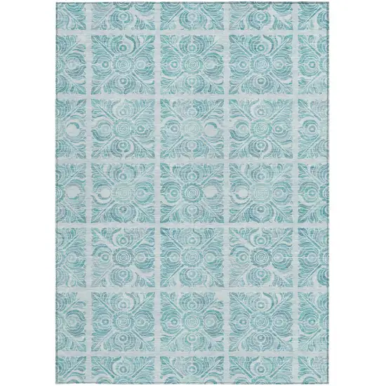 Turquoise And Teal Blue Medallion Washable Indoor Outdoor Area Rug Photo 7