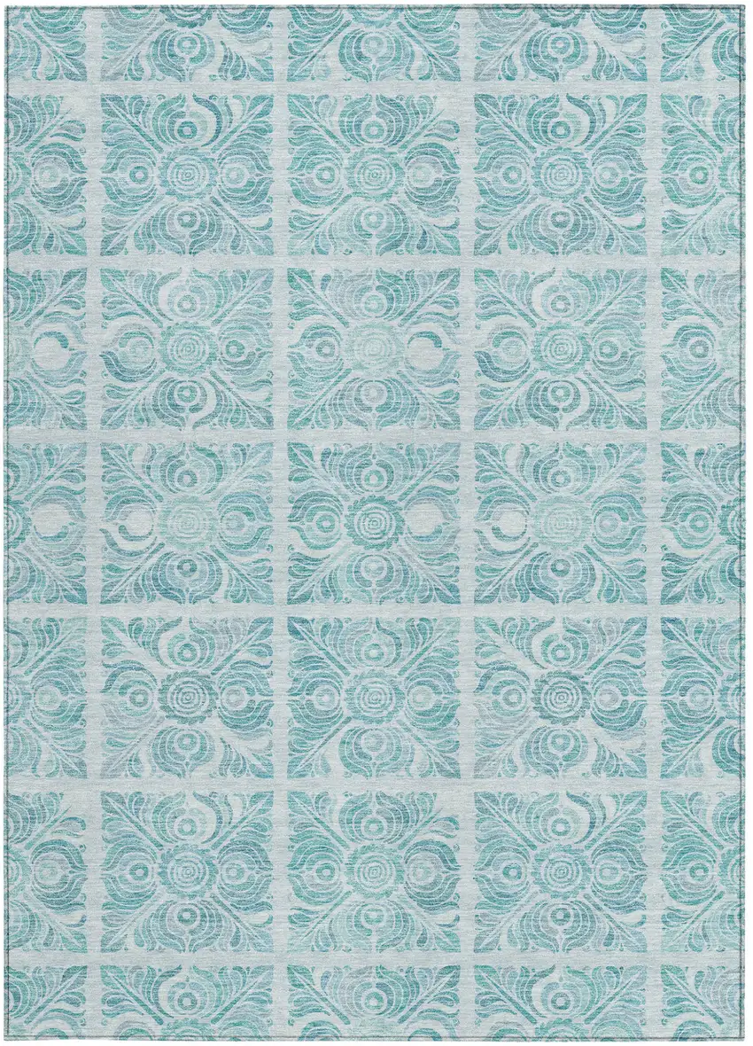 Turquoise And Teal Blue Medallion Washable Indoor Outdoor Area Rug Photo 7