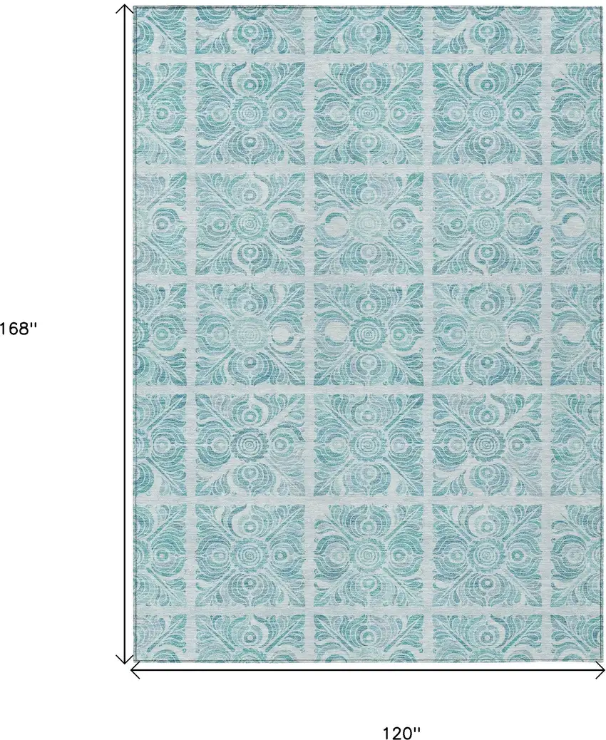 Turquoise And Teal Blue Medallion Washable Indoor Outdoor Area Rug Photo 3