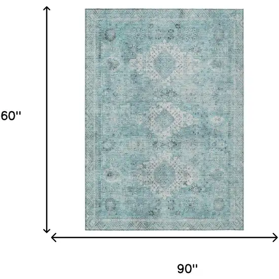 Turquoise And Teal Blue Oriental Washable Indoor Outdoor Area Rug Photo 5