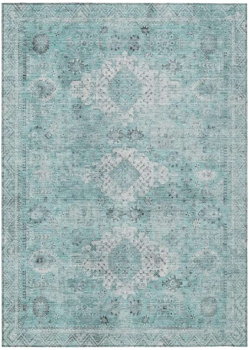 Turquoise And Teal Blue Oriental Washable Indoor Outdoor Area Rug Photo 2