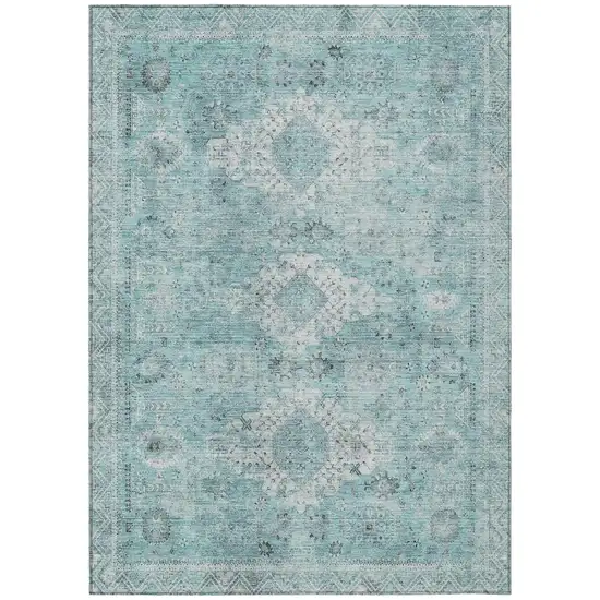 Turquoise And Teal Blue Oriental Washable Indoor Outdoor Area Rug Photo 2