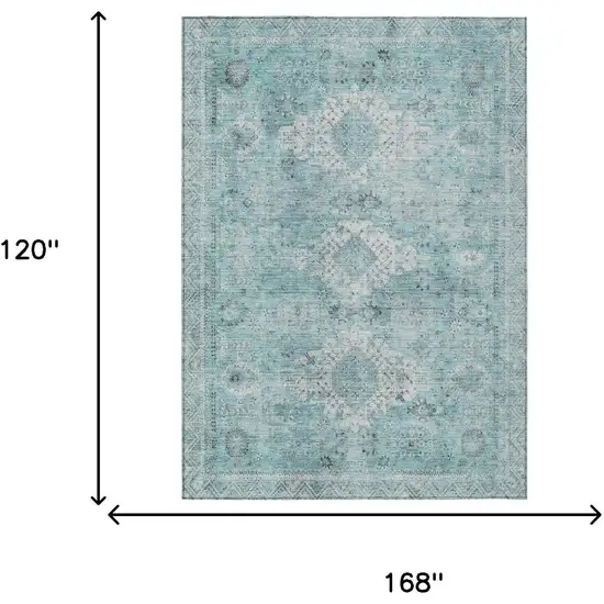Turquoise And Teal Blue Oriental Washable Indoor Outdoor Area Rug Photo 5