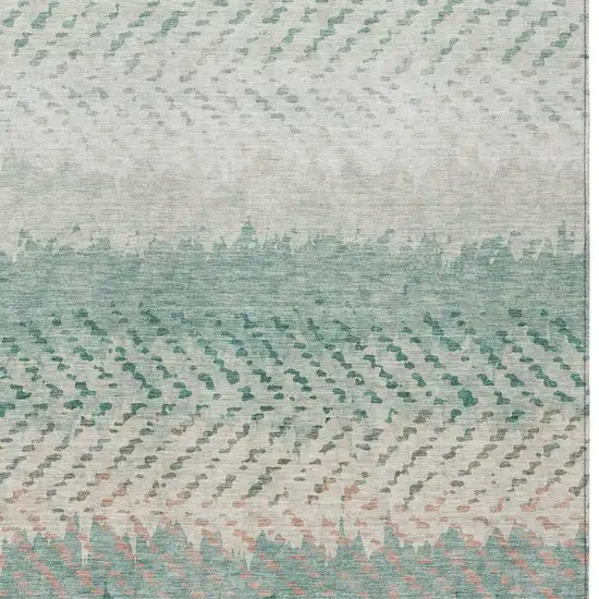 Turquoise And Teal Blue Striped Washable Indoor Outdoor Area Rug Photo 3