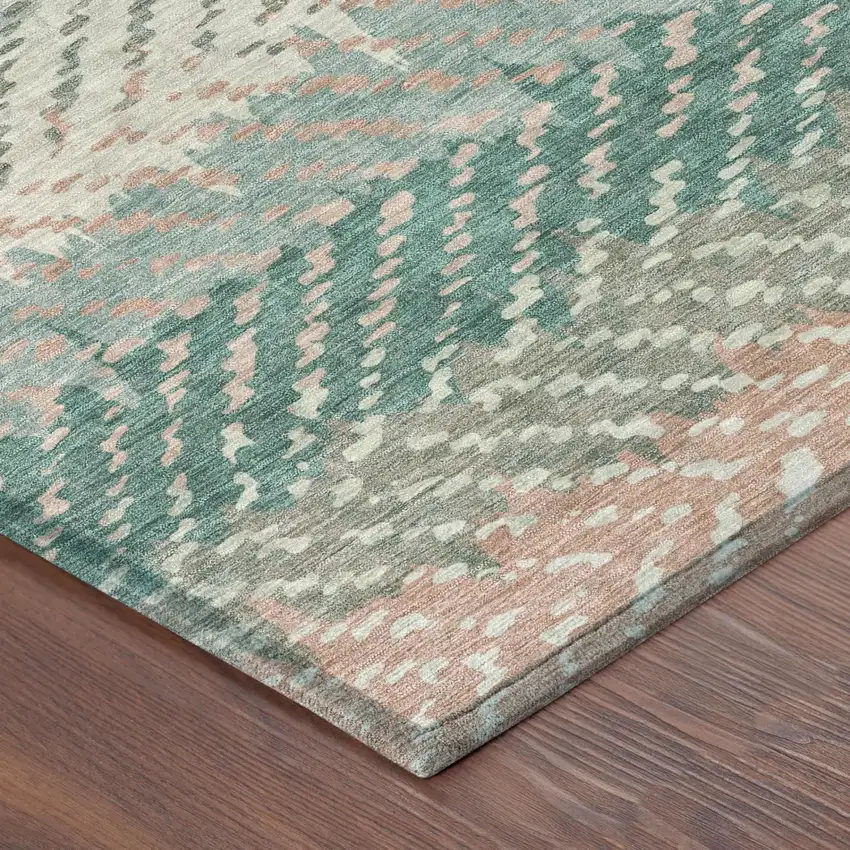 Turquoise And Teal Blue Striped Washable Indoor Outdoor Area Rug Photo 5