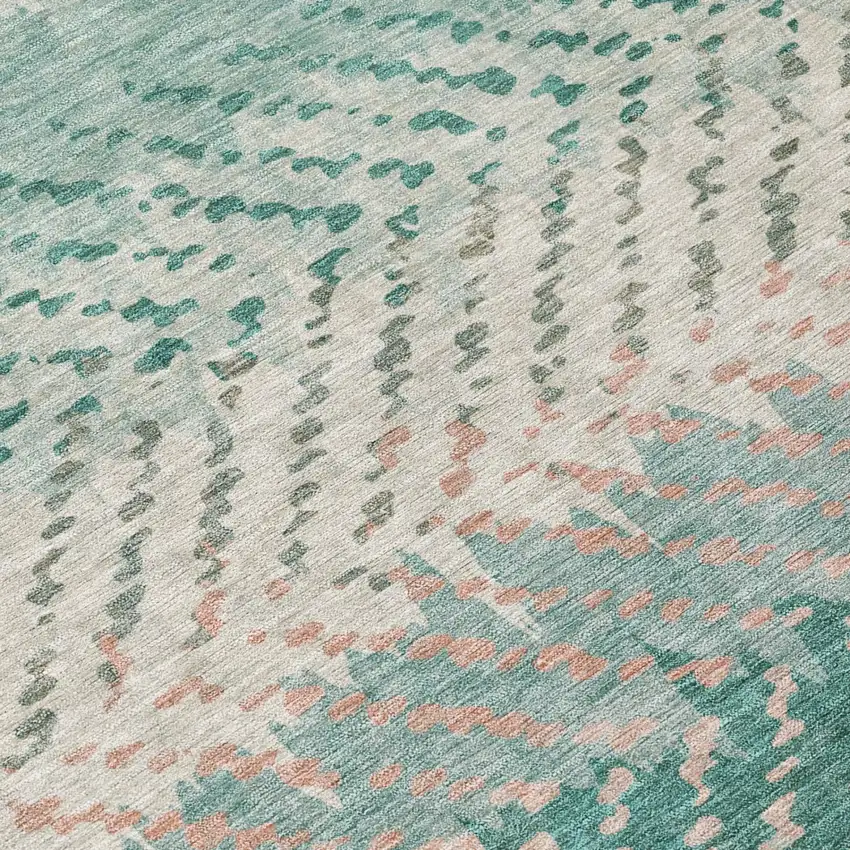 Turquoise And Teal Blue Striped Washable Indoor Outdoor Area Rug Photo 6
