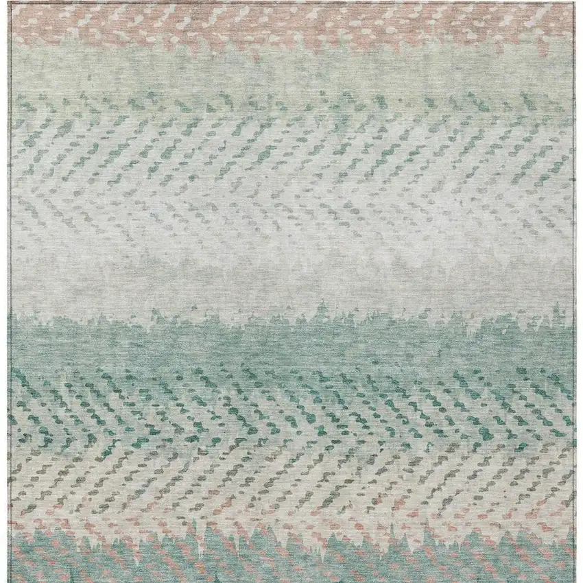Turquoise And Teal Blue Striped Washable Indoor Outdoor Area Rug Photo 4