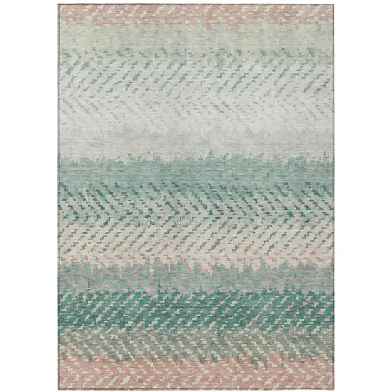 Turquoise And Teal Blue Striped Washable Indoor Outdoor Area Rug Photo 2
