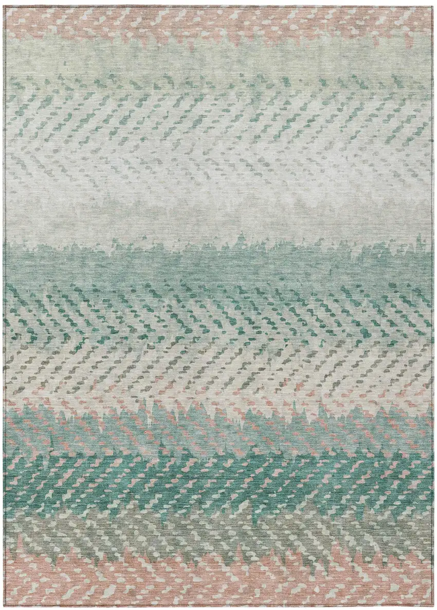 Turquoise And Teal Blue Striped Washable Indoor Outdoor Area Rug Photo 2