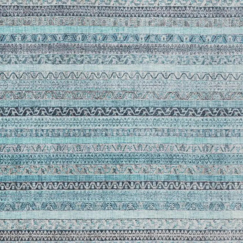 Turquoise And Teal Blue Striped Washable Indoor Outdoor Area Rug Photo 3