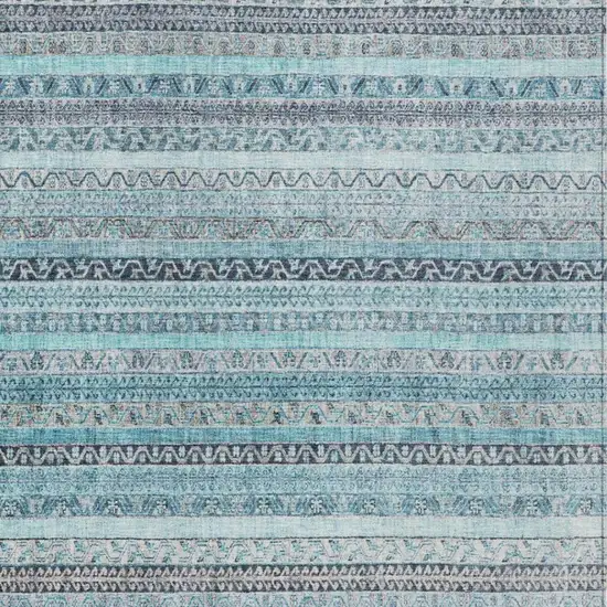 Turquoise And Teal Blue Striped Washable Indoor Outdoor Area Rug Photo 3