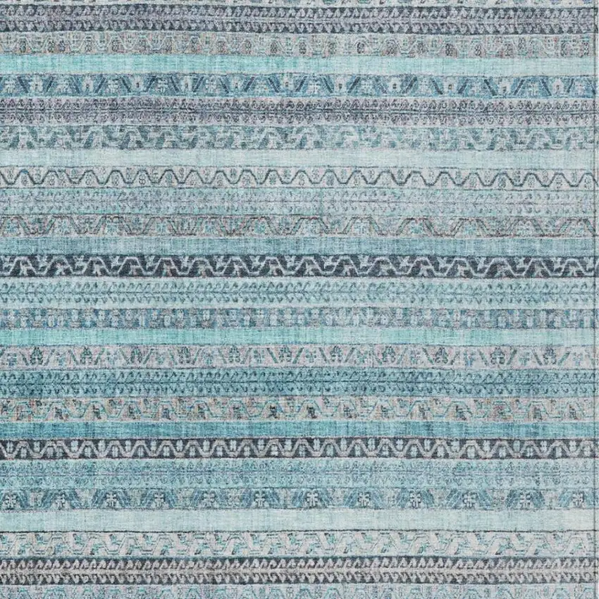 Turquoise And Teal Blue Striped Washable Indoor Outdoor Area Rug Photo 3