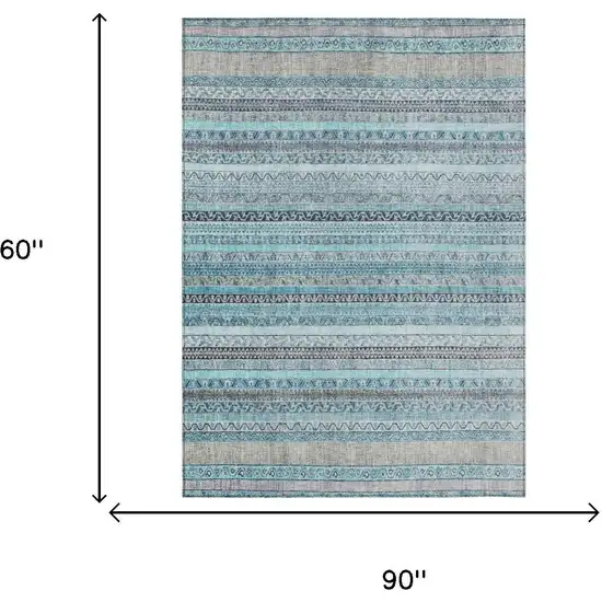 Turquoise And Teal Blue Striped Washable Indoor Outdoor Area Rug Photo 7