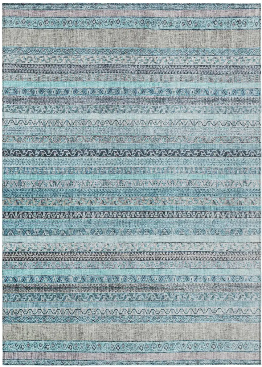 Turquoise And Teal Blue Striped Washable Indoor Outdoor Area Rug Photo 2