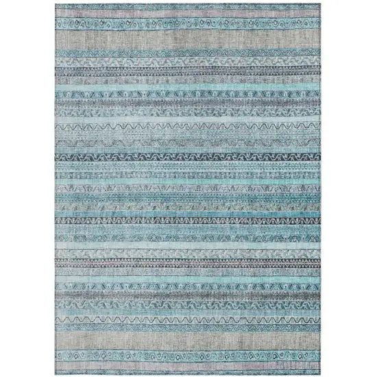Turquoise And Teal Blue Striped Washable Indoor Outdoor Area Rug Photo 4
