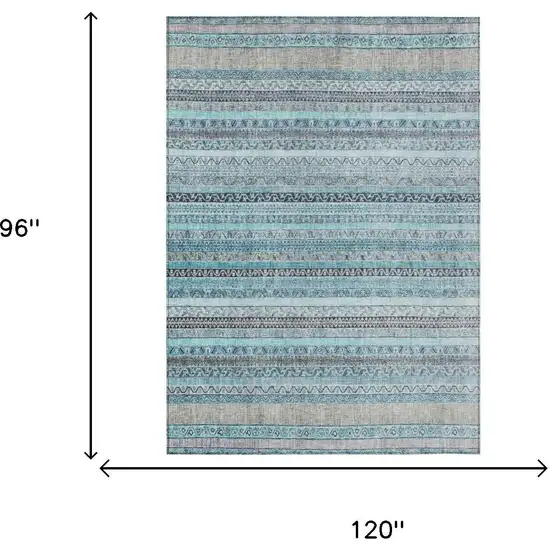 Turquoise And Teal Blue Striped Washable Indoor Outdoor Area Rug Photo 7