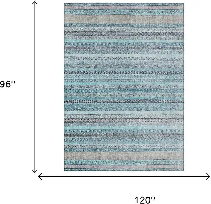 Turquoise And Teal Blue Striped Washable Indoor Outdoor Area Rug Photo 7