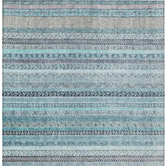 Turquoise And Teal Blue Striped Washable Indoor Outdoor Area Rug Photo 3