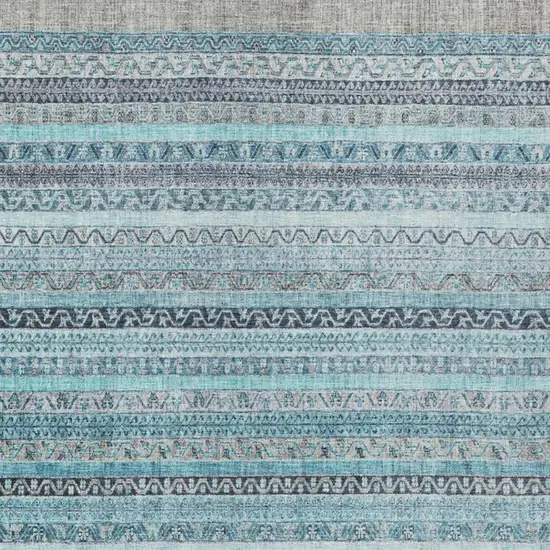 Turquoise And Teal Blue Striped Washable Indoor Outdoor Area Rug Photo 3