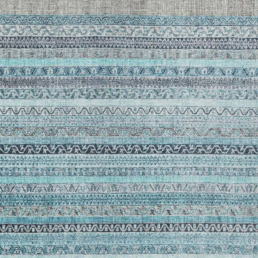 Turquoise And Teal Blue Striped Washable Indoor Outdoor Area Rug Photo 3