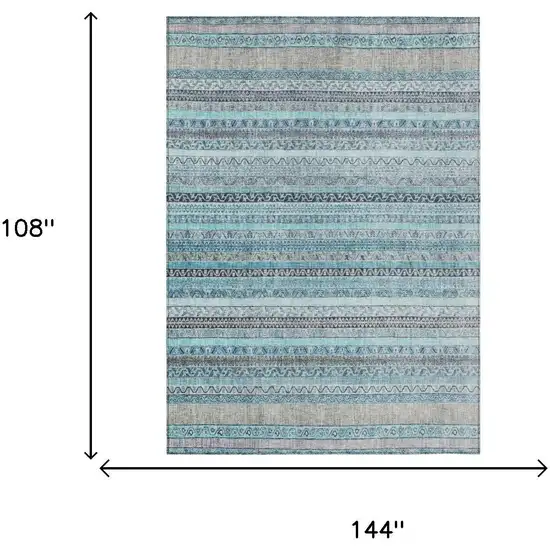 Turquoise And Teal Blue Striped Washable Indoor Outdoor Area Rug Photo 7