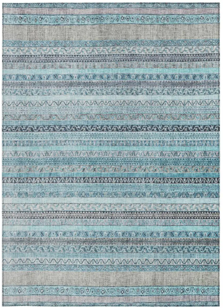 Turquoise And Teal Blue Striped Washable Indoor Outdoor Area Rug Photo 4