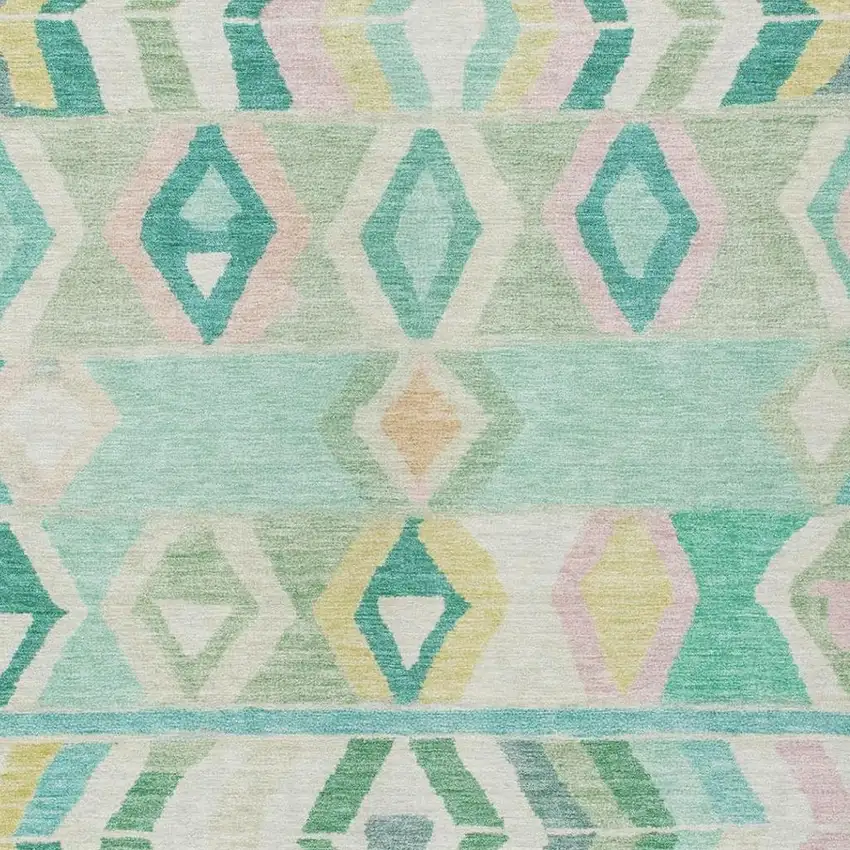 Turquoise And Teal Blue Tribal Washable Indoor Outdoor Area Rug Photo 3