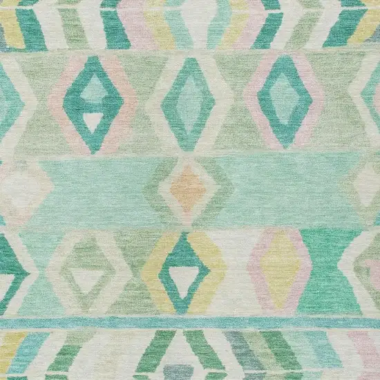 Turquoise And Teal Blue Tribal Washable Indoor Outdoor Area Rug Photo 3