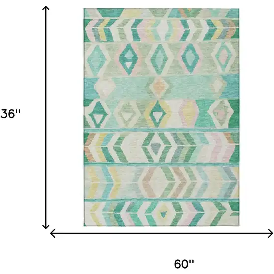 Turquoise And Teal Blue Tribal Washable Indoor Outdoor Area Rug Photo 7