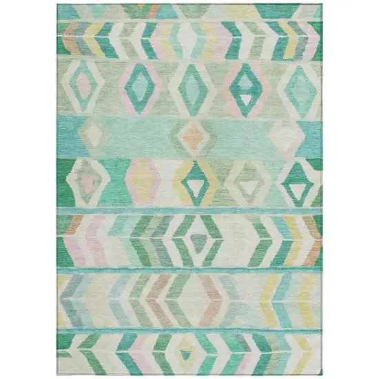 Turquoise And Teal Blue Tribal Washable Indoor Outdoor Area Rug Photo 4