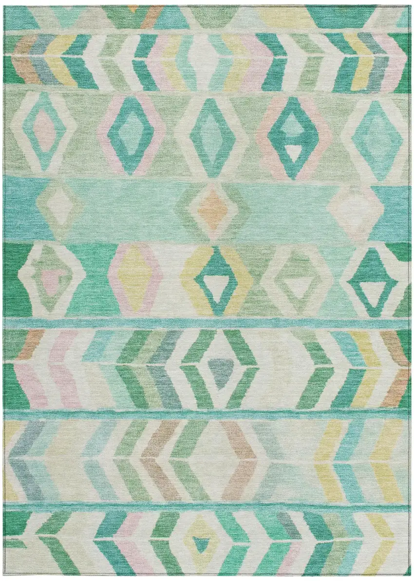 Turquoise And Teal Blue Tribal Washable Indoor Outdoor Area Rug Photo 4
