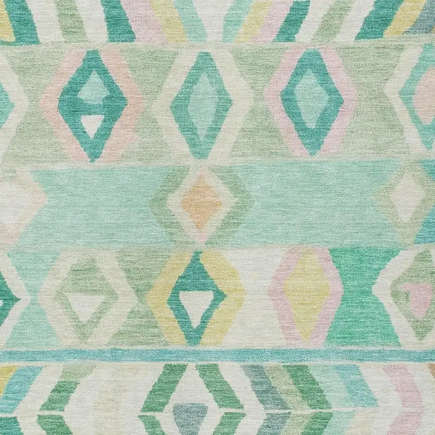Turquoise And Teal Blue Tribal Washable Indoor Outdoor Area Rug Photo 3