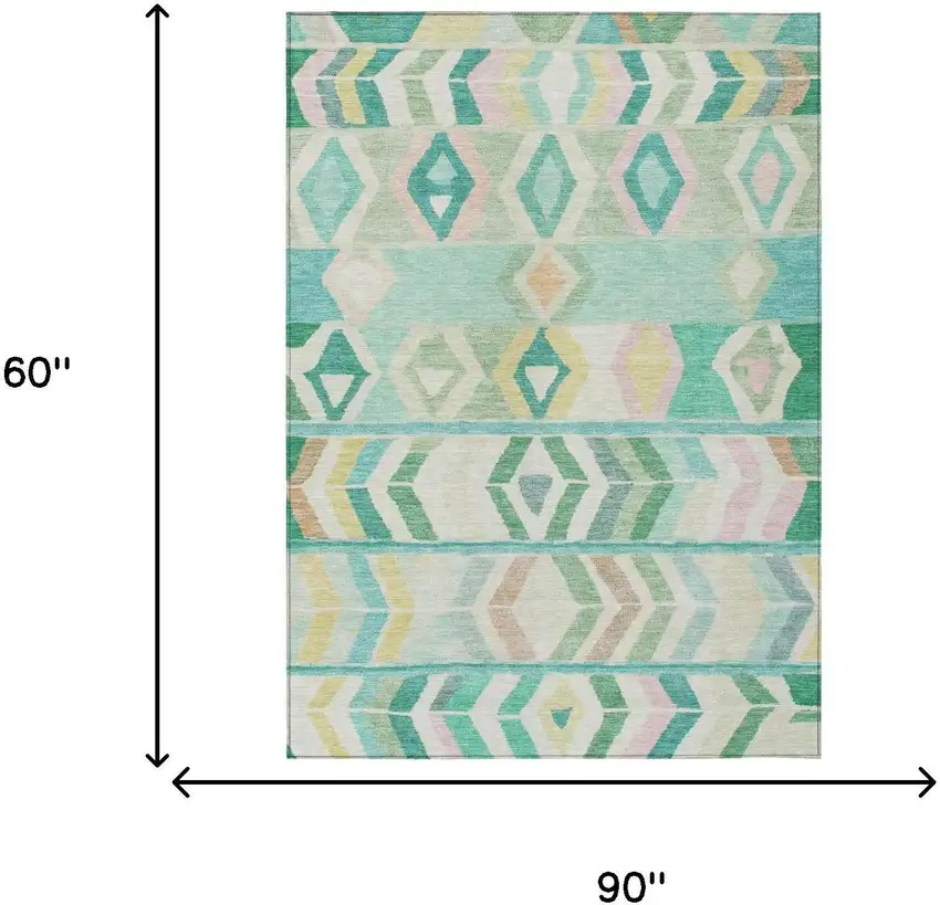 Turquoise And Teal Blue Tribal Washable Indoor Outdoor Area Rug Photo 7