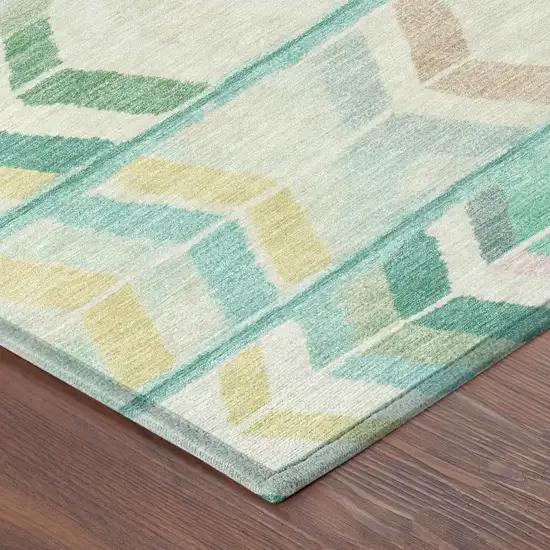 Turquoise And Teal Blue Tribal Washable Indoor Outdoor Area Rug Photo 5
