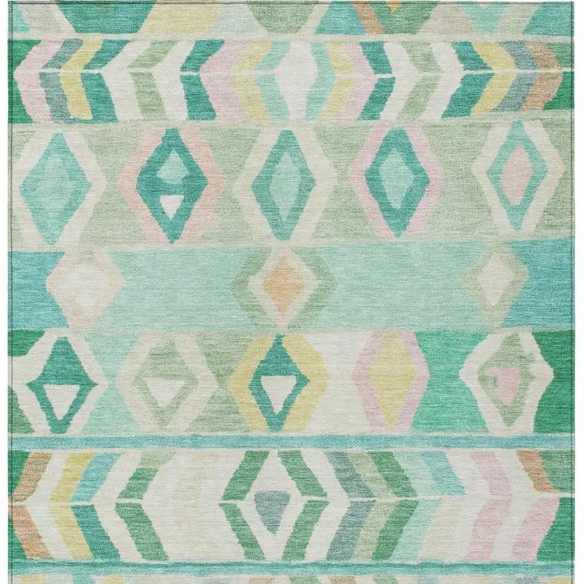 Turquoise And Teal Blue Tribal Washable Indoor Outdoor Area Rug Photo 4