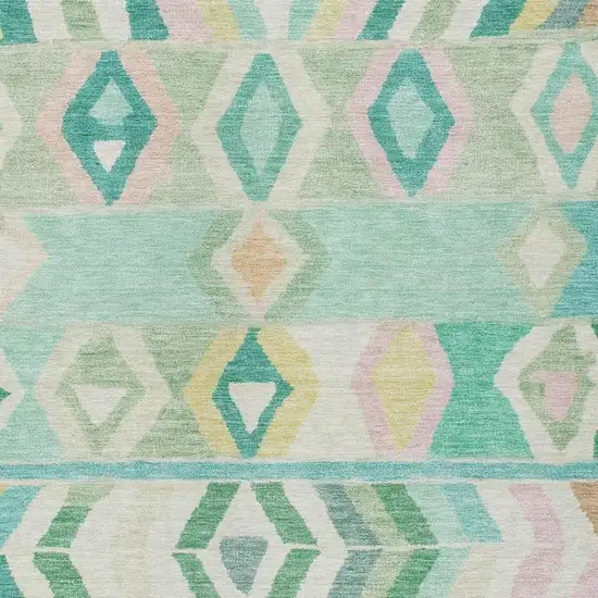 Turquoise And Teal Blue Tribal Washable Indoor Outdoor Area Rug Photo 3