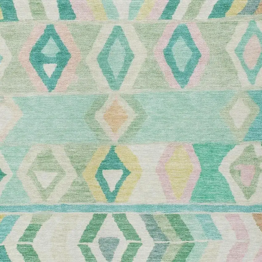 Turquoise And Teal Blue Tribal Washable Indoor Outdoor Area Rug Photo 3