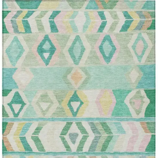 Turquoise And Teal Blue Tribal Washable Indoor Outdoor Area Rug Photo 4