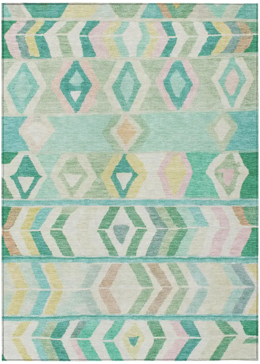 Turquoise And Teal Blue Tribal Washable Indoor Outdoor Area Rug Photo 2