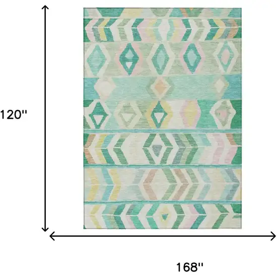 Turquoise And Teal Blue Tribal Washable Indoor Outdoor Area Rug Photo 7