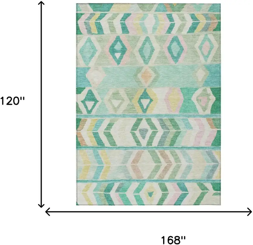 Turquoise And Teal Blue Tribal Washable Indoor Outdoor Area Rug Photo 7