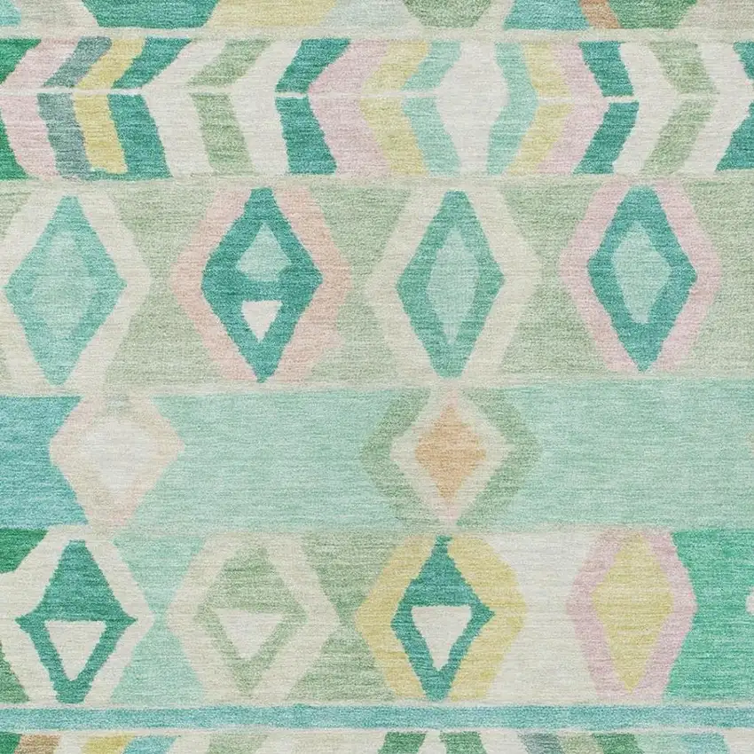 Turquoise And Teal Blue Tribal Washable Indoor Outdoor Area Rug Photo 3