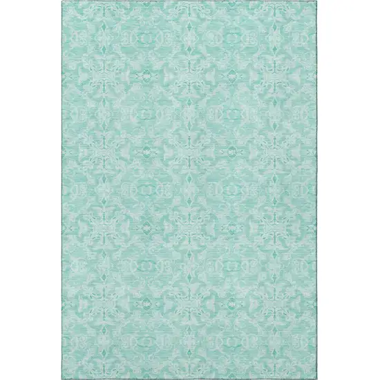 Turquoise And Teal Medallion Washable Area Rug With UV Protection Photo 4
