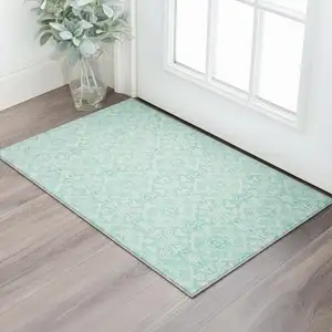 Photo of Turquoise And Teal Medallion Washable Area Rug With UV Protection