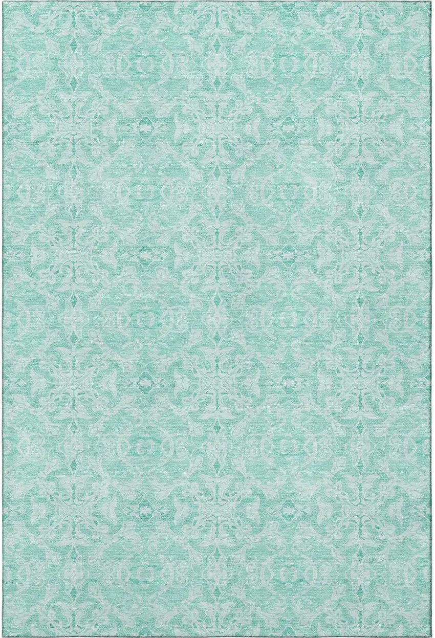 Turquoise And Teal Medallion Washable Area Rug With UV Protection Photo 4