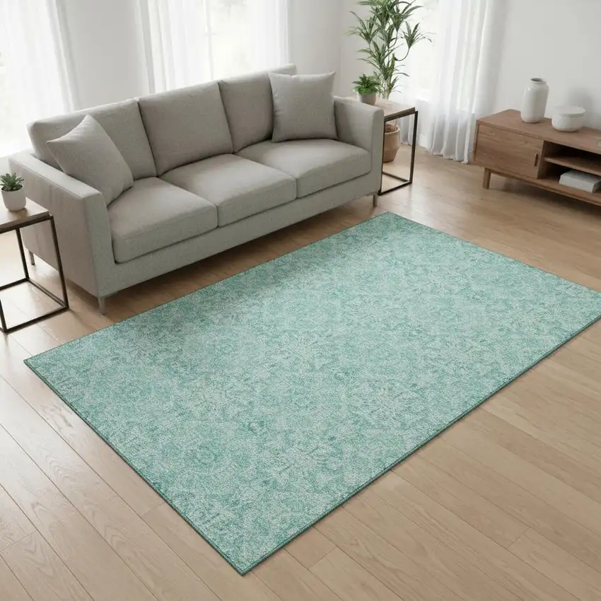 Turquoise And Teal Medallion Washable Area Rug With UV Protection Photo 2