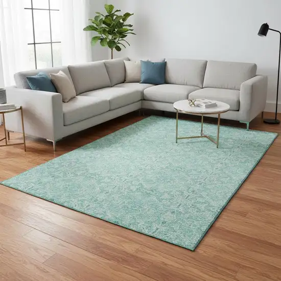 Turquoise And Teal Medallion Washable Area Rug With UV Protection Photo 2