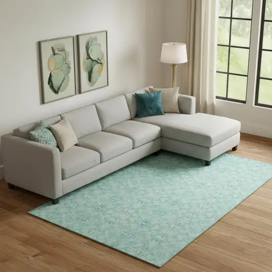 Turquoise And Teal Medallion Washable Area Rug With UV Protection Photo 1